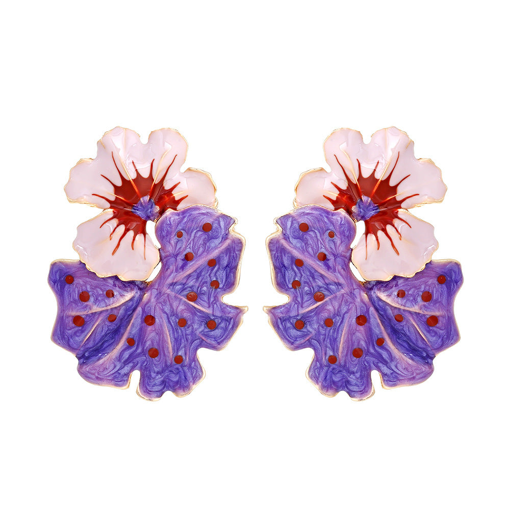 Wholesale Exaggerated Enamel Flower Zinc Alloy Earrings